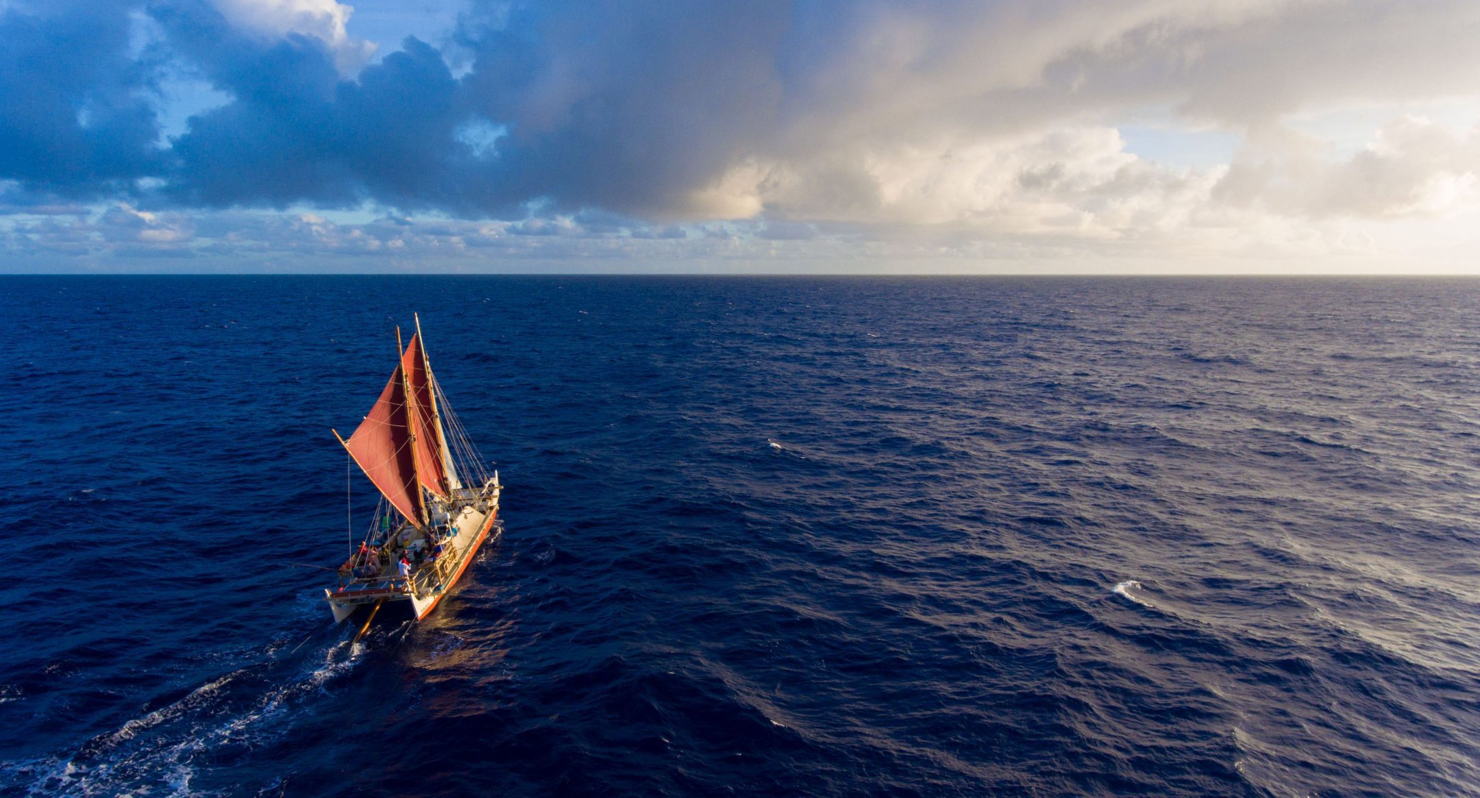 Traditional Polynesian Voyaging Canoe at Sea